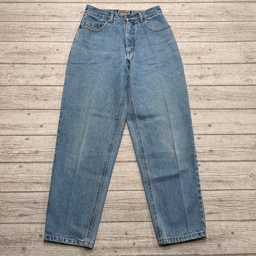 Y2K Bugle Boy Jeans Women's 25 Blue Denim High Rise Tapered Stamp Patch Cotton